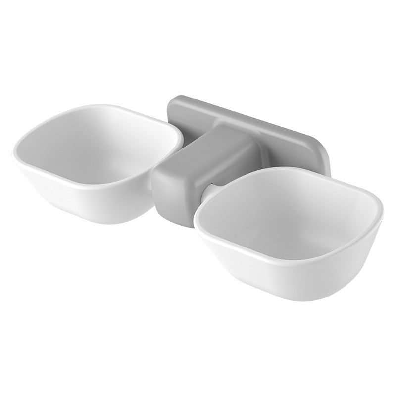 Wall-Mounted Cat Bowl Holder with Dual Bowls and Water Dish