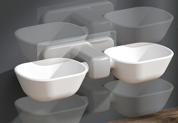 Wall-Mounted Cat Bowl Holder with Dual Bowls and Water Dish